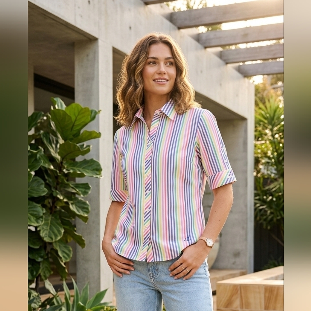 Vintage Lilly Pulitzer Colorful Stripe‎ Button Down Top Office Siren Corpwear 4
